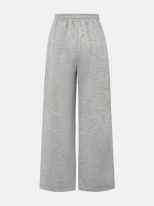 Tween Girl Solid Light Grey Causel Sports Knit Loose Wide Leg Baggy Sweatpants, For Casual Daily Wear Wide Leg Sweatpants Grey Sweatpants Comfy Pants Fall Winter