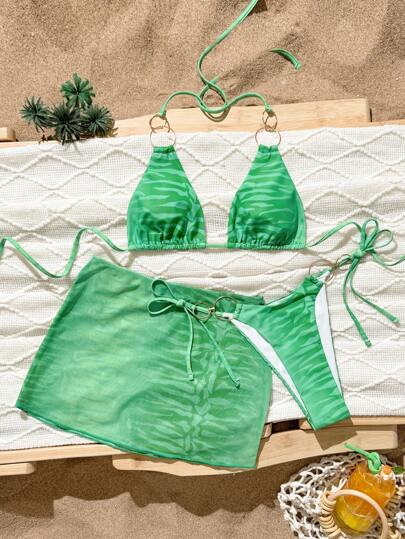 Swim EVENT Sexy Ladies 3 PiecesParty Bikini Swimsuit Set, Music Festival Fashion, Slim-Fit Holiday Beach Wear For Summer Beach Vacation