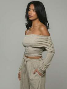 Musera Sport Off The Shoulder Long Sleeve Crop Top, Padel, Tennis, Pickleball Gym Fitness