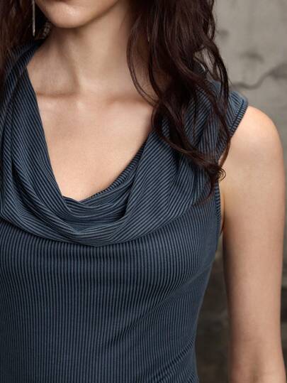 Grunge Punk Summer Outfits For Women Vintage Ruffle Neck Hooded Pleated Side Slit Distressed Ribbed Fabric Women Dress