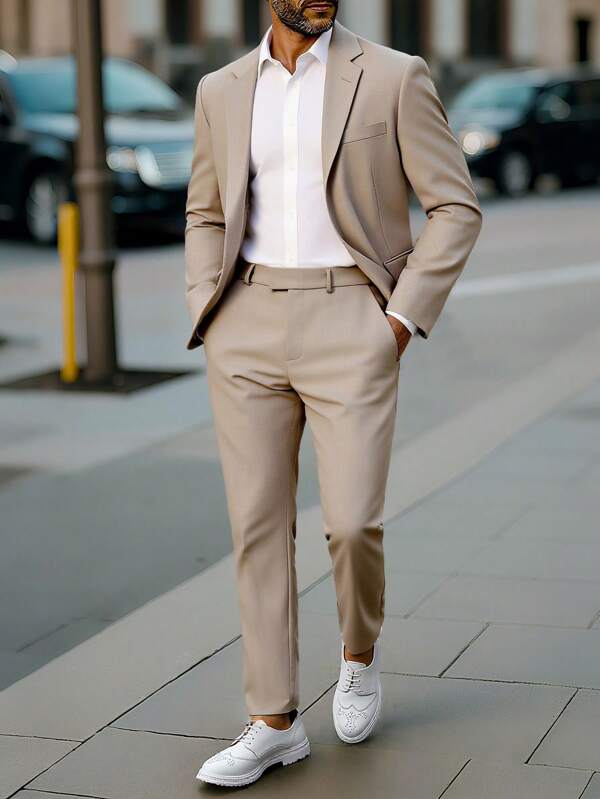 Manfinity Bizformal Completo casual da uomo in colore caffè con scollo a V, adatto per la primavera/estate