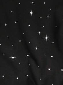 Attitoon 休闲简约图案圆领短袖短款修身女式T恤，适合夏季，带真钻 - 黑色 - 查看 4