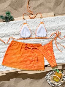 Swim EVENT Sexy Ladies 3 PiecesBikini Swimsuit Set, Music Festival Fashion, Slim Fit Holiday Beach Wear For Summer Beach Vacation