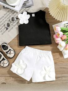 Baby Girl Summer Casual 3D Floral Decor Vest And Shorts Set Toddler Girl White Shorts Set Toddler Girl Summer Set Toddler Girl Two Piece Set Flower Girl Two Piece Set Toddler Girl Clothes Toddler Girl Clothes Summer Sets Toddler Girl White Two Piece Flower Two Piece Set Toddler Toddler Girl Two Piece Set With Flower White Short Set Toddler Girl