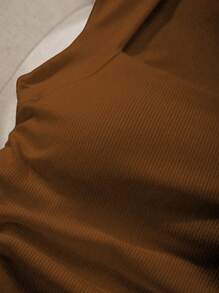 Comfortcana Square Neck Waist Ruched Padded Cami Bra Free Tank Top, Suitable For Summer, Built-In Bra - Brown - View 7