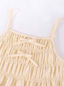 SHEIN 2 件套春夏青少年女孩休闲甜美可爱纹理褶皱宽松背心和阔腿裤套装，适合日常通勤、度假、休闲装 - 杏色 - 查看 5