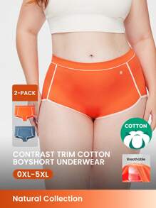 LUVLETTE Plus 2-Pack Airy Cotton Basics Mid Waist Boyshorts Women Underwear Active Panties Set-Colorful Design Lingerie As Outerwear Also Suitable For Teen Girl & Young & Kid - Multicolor - View 2