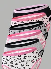 SHEIN School Girl Lingerie Tween Girl Traceable Cotton Cute Leopard Print Heart Print 8-Pack Underwear Girls Panties Set Tween Girl Underwear Set 8 Piece Panties Set Backto SchoolFashion Fall Winter