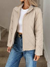 Easowa Chaqueta acolchada con cremallera y cuello alto, abrigo acolchado para mujer en otoño/invierno