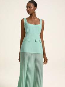 Aveloria Rosie French Vintage Elegant & Graceful Lady Style Loose Sleeveless Chiffon Splice Pleated Hem Waist Decorated Dress