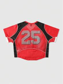 ROMWE MEN Men's Preppy Mesh Splice Sports T-Shirt, Short Sleeve Sports Jersey - Red - View 2