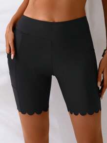 Swim SPRTY 1 件女式连体比基尼泳裤，纯色高腰运动泳裤 - 黑色 - 查看 4