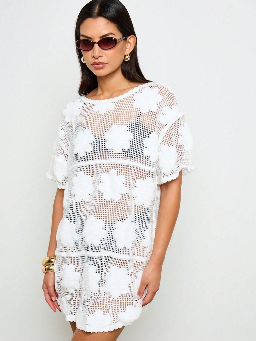 mesh beach cover up dress TODOZO Swimsuit Coverup for Women 2025 Ring Linked Sheer Dress Cover Up Mini Dress Wrap Bikini Shiny Wraps Bathing Suit Vacation Comfortable Swimsuit Coverup Summer Dresses This Summer White Mesh Cover Up Dress combines airy white Lurex mesh with a flattering side tie for an effortlessly feminine look Striped Crochet Mesh Cover Up