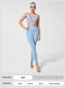 GLOWMODE FeatherFit™ Studio Crush V-Neck Collar Removable Cups Crossover Sports Bra Low Impact Yoga Pilates Barre Studio Daily Casual Wear