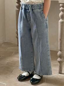 Dazy Kids 年轻女孩休闲宽松口袋牛仔裤 - 藍色 - 查看 1