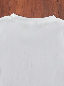 SHEIN 2 Stücke Set für Tween-Mädchen: Einfarbiges schulterfreies Kurzarm-T-Shirt und Hose, lässig
