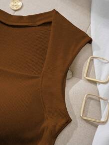 Comfortcana Square Neck Waist Ruched Padded Cami Bra Free Tank Top, Suitable For Summer, Built-In Bra - Brown - View 5