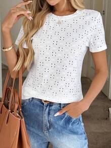 Easowa Women's Casual White Short Sleeve T-Shirt, Spring/Summer - White - View 5