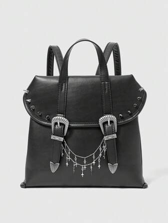 Goth Mochila de moda de gran capacidad con diseño de hebilla para mujer