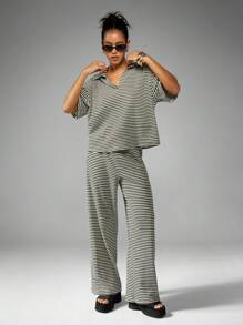 MISSGUIDED Sommer gestreifter Resort Co-Ord Set mit weitem Bein, lässige Urlaubsstrand Loungewear, Strandurlaub Zweiteiler mit weitem Kragen