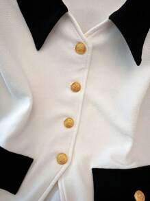 SHEIN Clasi 大码女式优雅撞色休闲背心，修身百搭，适合夏季、工作、度假 - 黑與白 - 查看 4