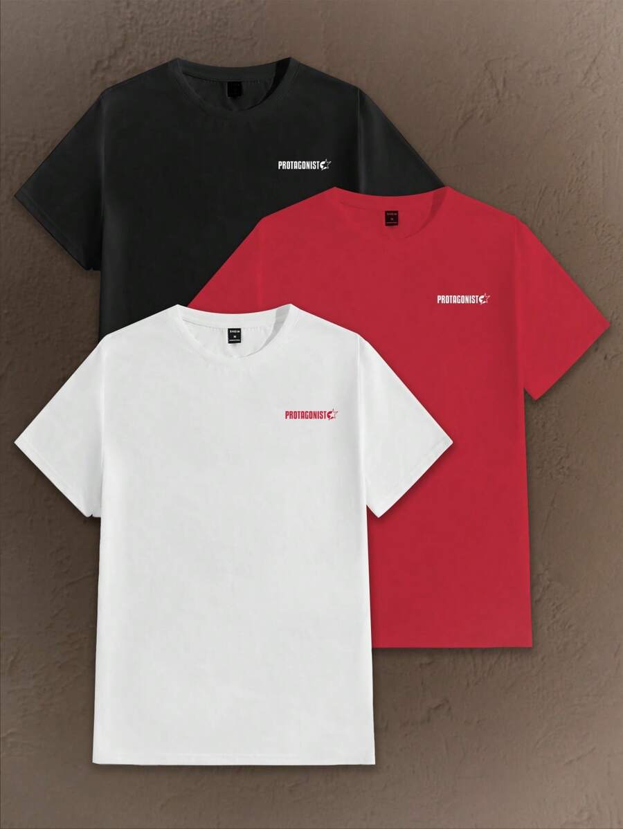 AKNOTIC Set de 3 camisetas de manga corta de punto casuales y holgadas para jóvenes, para uso diario