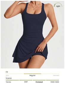 CourtClass 女式纯色无袖露背运动连衣裙