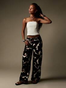 MISSGUIDED Quần Jeans In Hình Con Bò Thời Trang Y2K Ống Rộng Phong Cách Phương Tây Lễ Hội Quần Thu Đông Bộ Sưu Tập - Đen và trắng - Xem 3