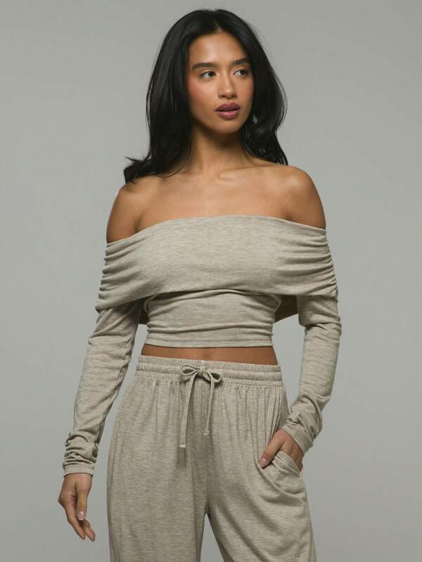 Musera Sport Top corto de manga larga con hombros descubiertos, para pádel, tenis, pickleball, gimnasio y fitness