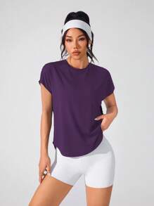 Easithlete Easithlete 女式拼接几何网眼圆领休闲健身运动T恤健身衫 - Bold Plum - 查看 2