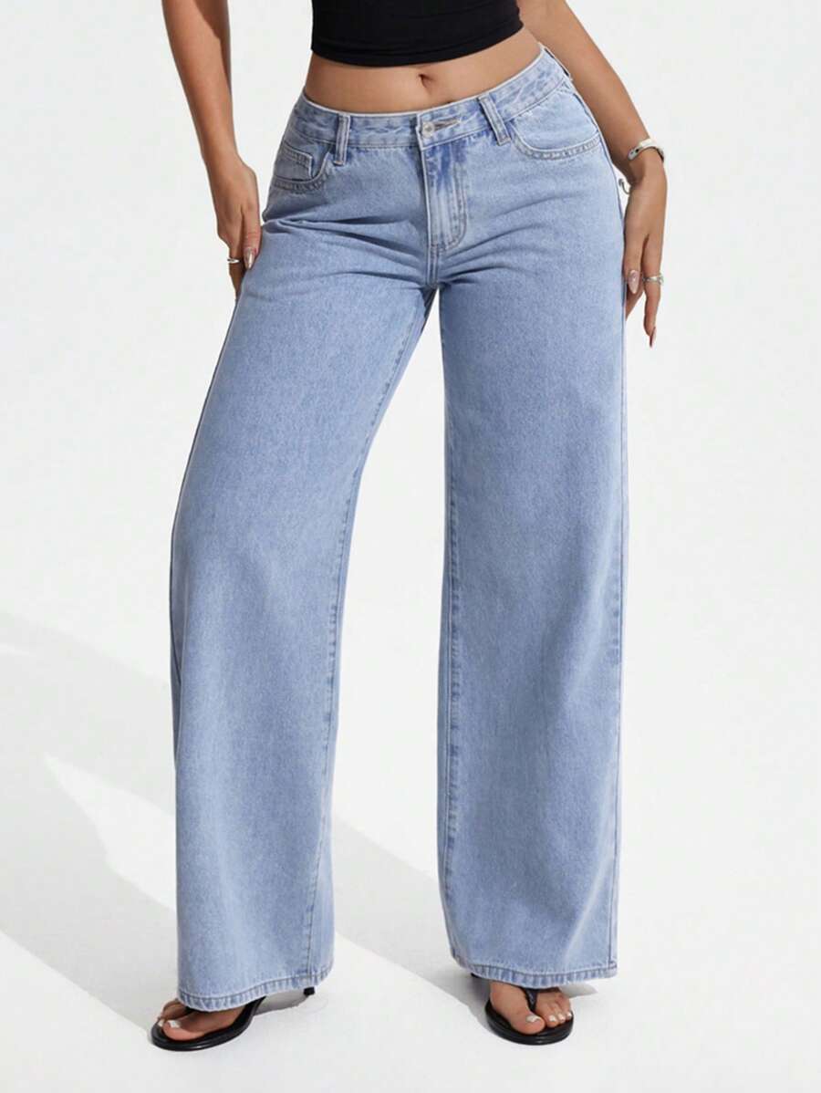 Jeanoix Women's Loose Fit Pocketed Wide Leg Casual Jeans