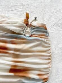 Soleia 全新针织网眼设计金属装饰褶边迷你裙，春假、圣帕特里克节、复活节女裙、音乐会女装、优雅、度假、商务休闲女装、西部风、可爱、波西米亚风、乡村风、端庄、街头风、热带风、辣妹风、花卉风、露背 - 彩色 - 查看 6