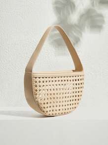 SHECARRY 女士时尚优雅百搭简约夏季镂空藤条手提包 - 杏色 - 查看 3