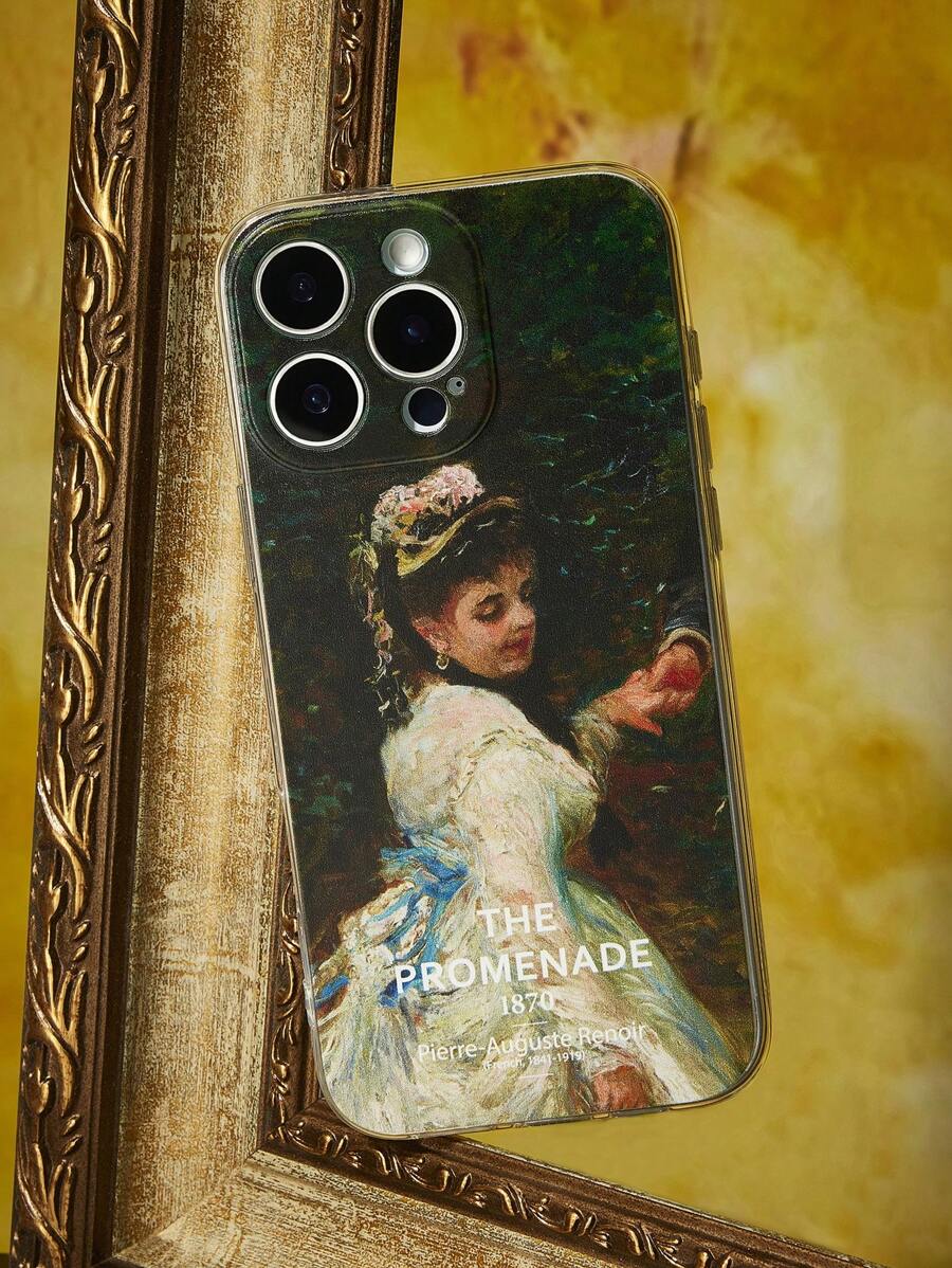 SHEIN Touch of Art Thiết kế ốp bảo vệ cho bức tranh nổi tiếng "Cuộc dạo chơi" của Pierre-Auguste Renoir, tương thích với iPhone. - Nhiều màu - Xem 1