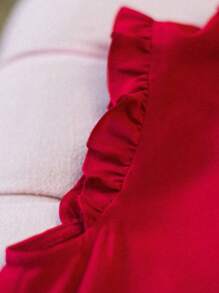 Franclia Blusa casual smanicata con volant, elegante top estivo rosso da donna