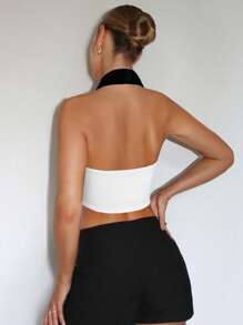 COSMINA Top halter sin espalda con color block para mujer, para el verano - Blanco - Ver 2