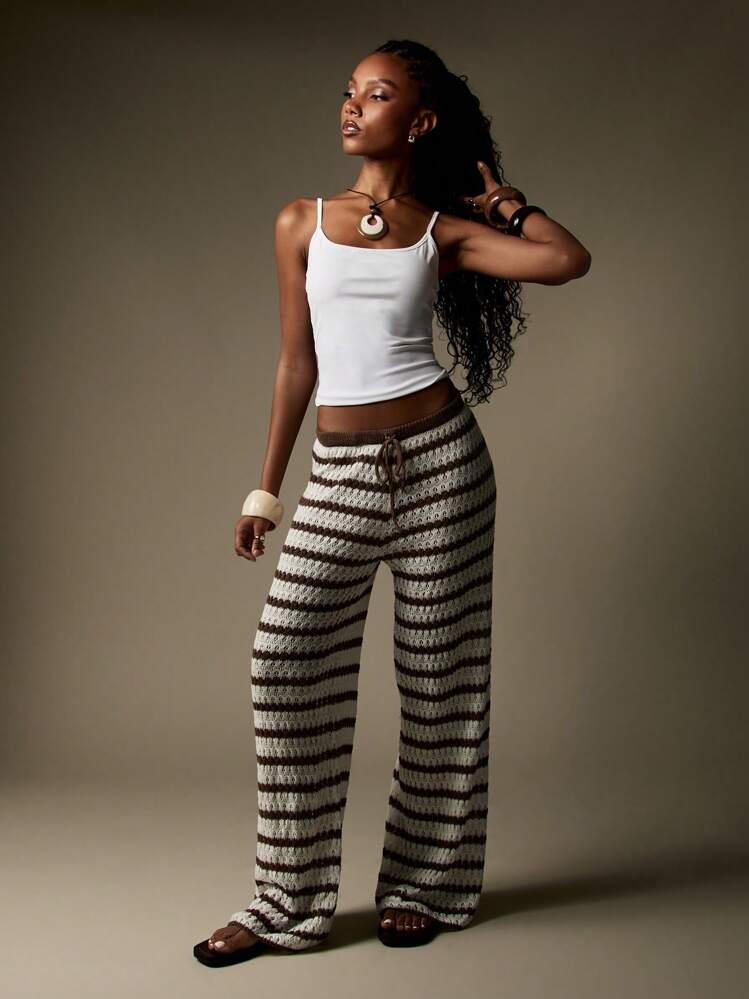 MISSGUIDED Crochet Knit Wide Leg Pants Palazzo Trousers Boho Beach