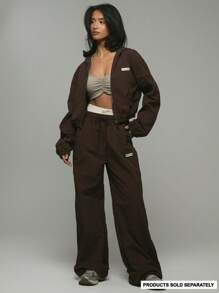 Musera Sport 宽腿尼龙松紧腰带标志直筒裤，适合板网球、网球、泡菜球健身房健身