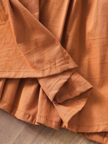 SHEIN 女婴条纹休闲优雅时尚连衣裙，百搭春夏基础款 - 棕色 - 查看 3