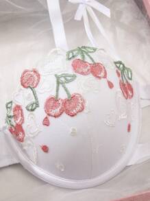 SHEIN 2 Pcs Lace Embroidered Women Sexy Bra Set With Underwire - White - View 3