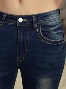 ROMWE Grunge Punk Summer Nashville Concert Vintage Washed Cat Whiskers Tight Fit Flare Women Jeans