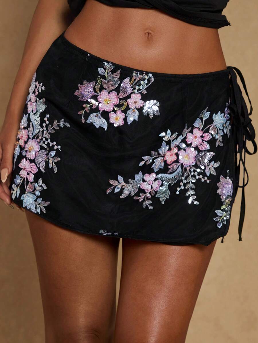 Glamine Mini Pailletten Detail Bindeseite Urlaubs Strandrock, Girly Stil