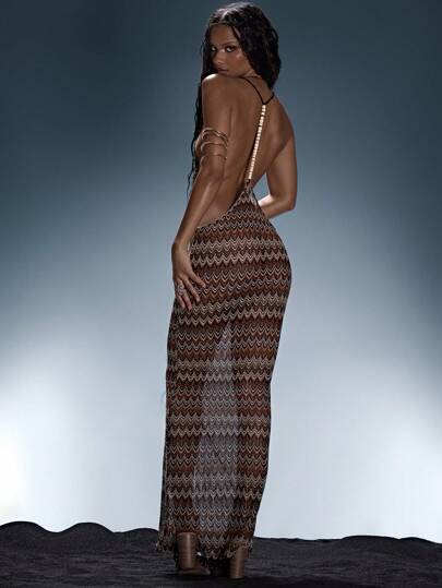 MUSERA Maxi Beaded Dress Open Back Summer Sexy Festival Holiday Ibiza Rave Boho Vacation Crochet Beach Escapade Fall Night Out Stripe Christmas, , Fall, Winter Party  Elegant