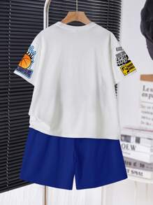 SHEIN 青少年男孩休闲简约短袖圆领两件套，适合夏季 - 彩色 - 查看 2