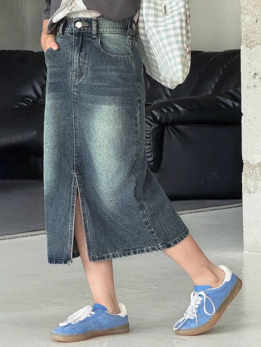 Dazy Kids 青少年女孩休闲牛仔裙 - 淺色水洗藍 - 查看 1