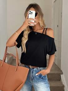 Easowa 女士休闲针织不对称领口双细肩带T恤