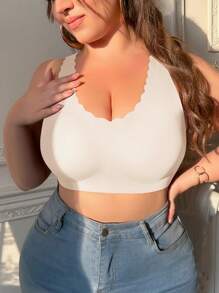 女士加大码纯色拱形无钢圈运动文胸 - 杏色 - 查看 5