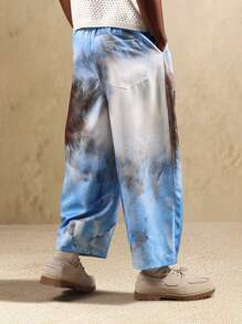 SUMWON Modern Barrel Cut Wide Leg Pants Watercolor Pattern Contemporary Fashion Casual Bottoms Resort Artistic Loungewear - Multicolor - View 2