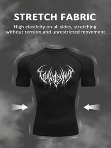 Manfinity Sport Corelite Set de 2 piezas de traje deportivo para hombre con camiseta de manga raglán estampada y pantalones - Conjunto de ropa para hacer ejercicio, correr, gimnasio, transpirable para otoño
