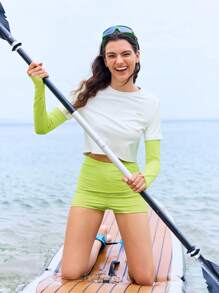 SHEIN In My Nature Women Casual Outdoor Round Neck Long Sleeve 2 In 1 T-Shirt - White - View 3